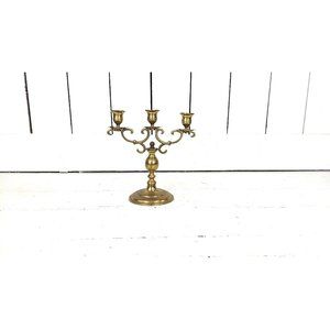 Vintage distressed brass 3 taper candle candelabra